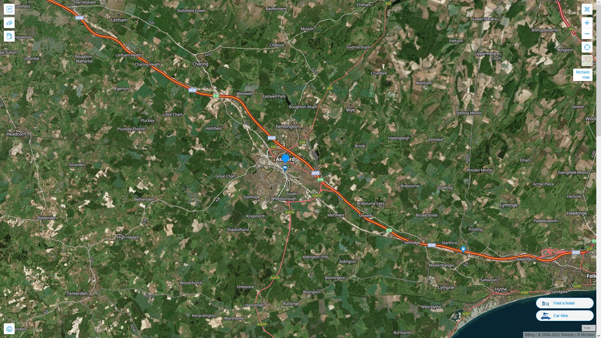 Ashford Royaume Uni Autoroute et carte routiere avec vue satellite